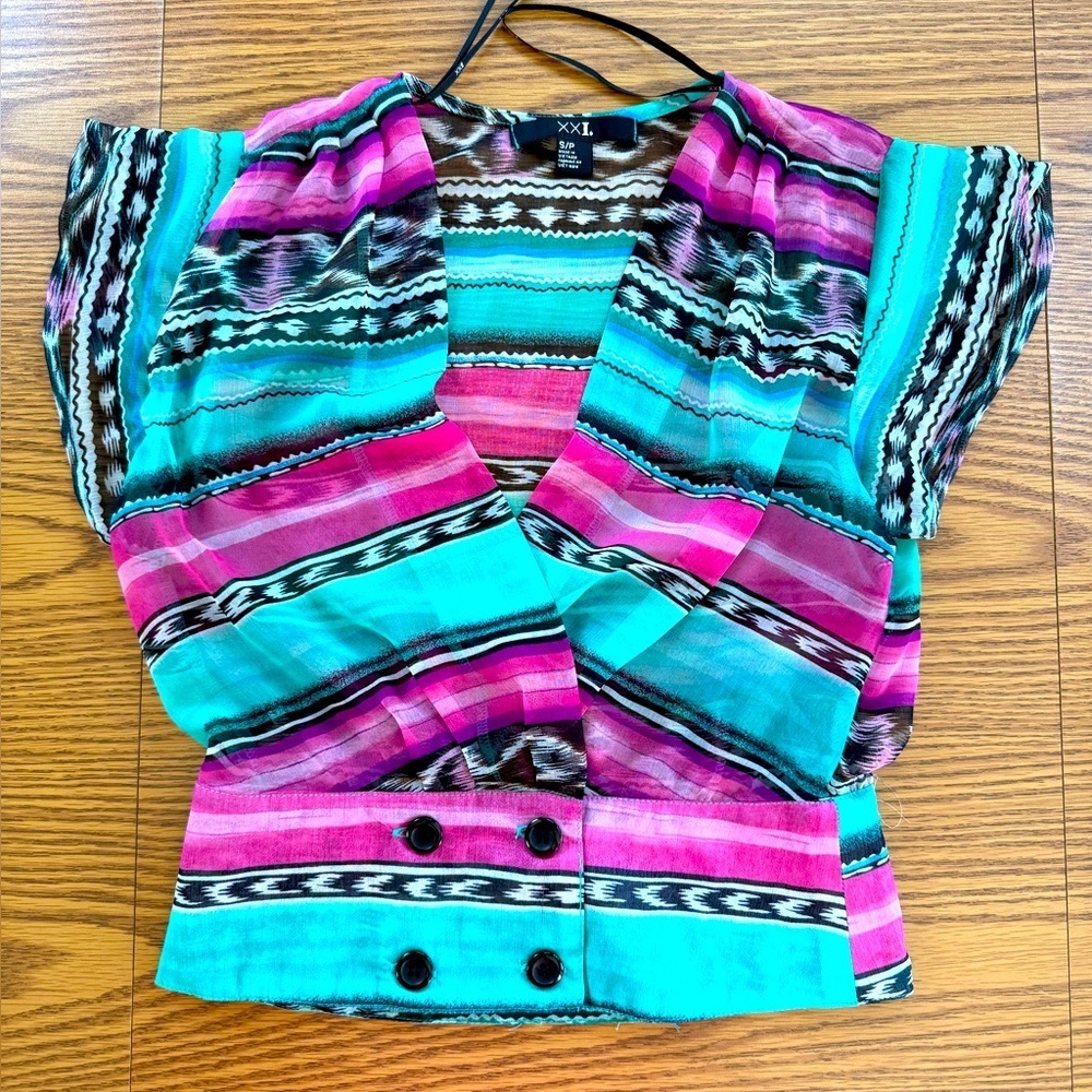 Forever 21 Hot Pink & Teal Waist Crop Top Blouse